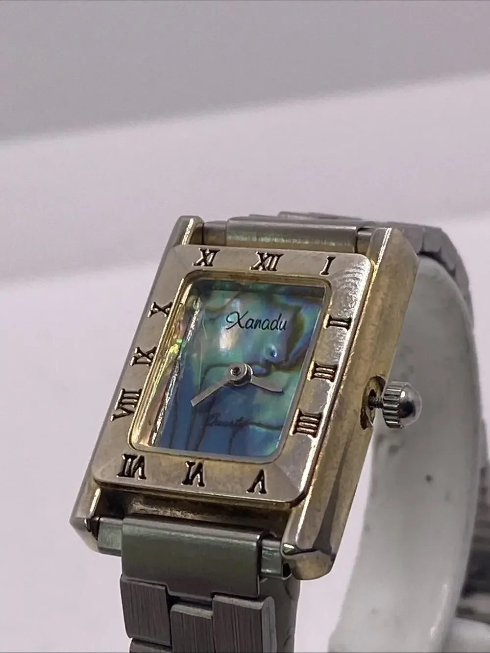 Xanadu Vintage Gold Tank Watch Abalone Dial Works New Battery